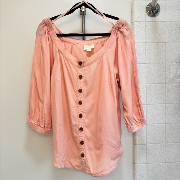 Anthropologie Maeve Orange Pink Peach Alanis Blouse linen Blend Size 10 Cottage - Picture 2 of 9